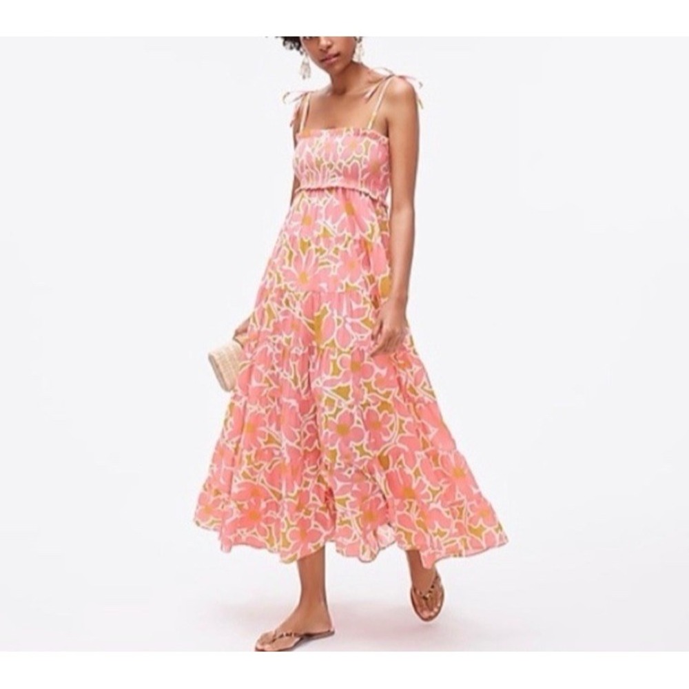 J. Crew Pink Floral Tie-Shoulder Maxi Dress